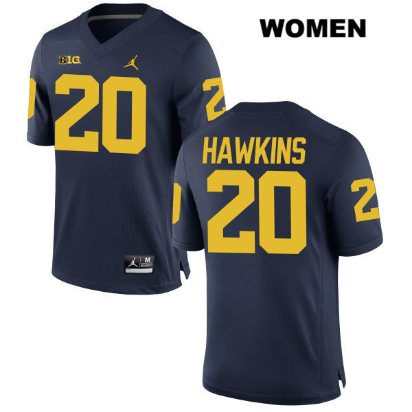 Women's NCAA Michigan Wolverines Brad Hawkins #20 Navy Jordan Brand Authentic Stitched Football College Jersey FU25R87TQ